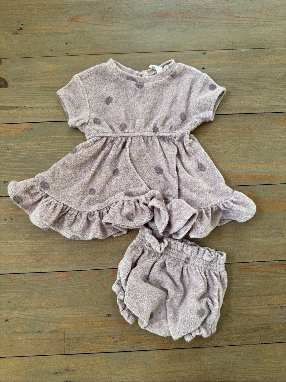 Quincy Mae Plum Polka Dot Terry Baby Dress & Bloomers Set - 0-3 Months